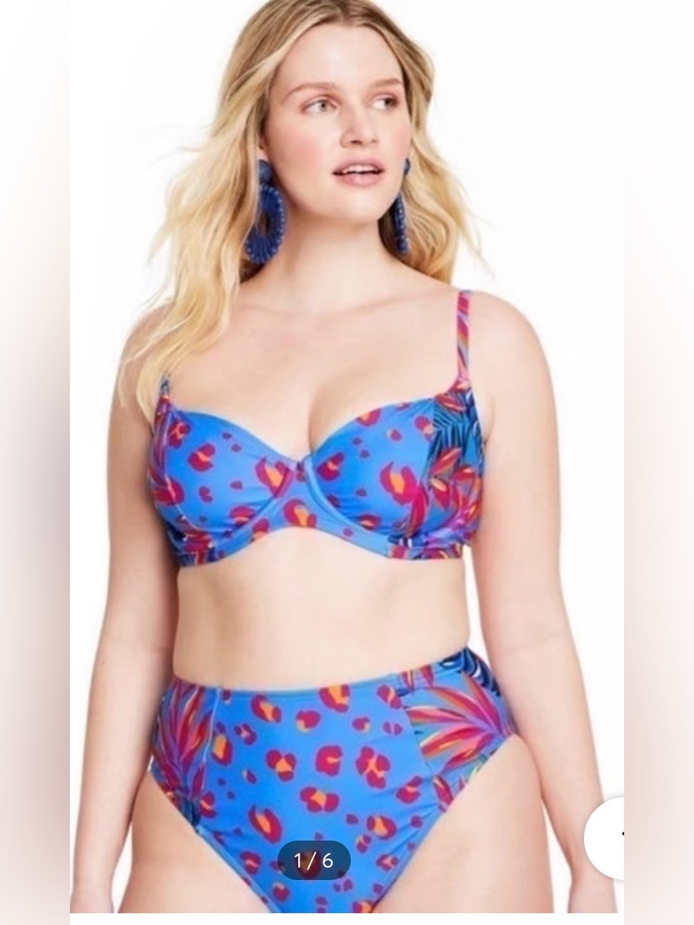 Tabitha Brown Target Bikini Set L Top M Bottom Tropical Leopard Print Blue